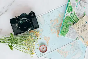 Flatlay of travel gadgets